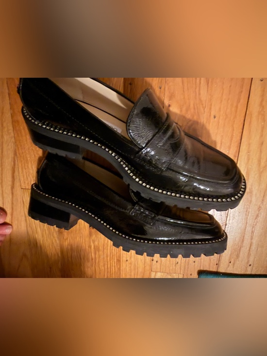 Jimmy Choo Black Patent Leather Penny Loafers with Crystal Trim